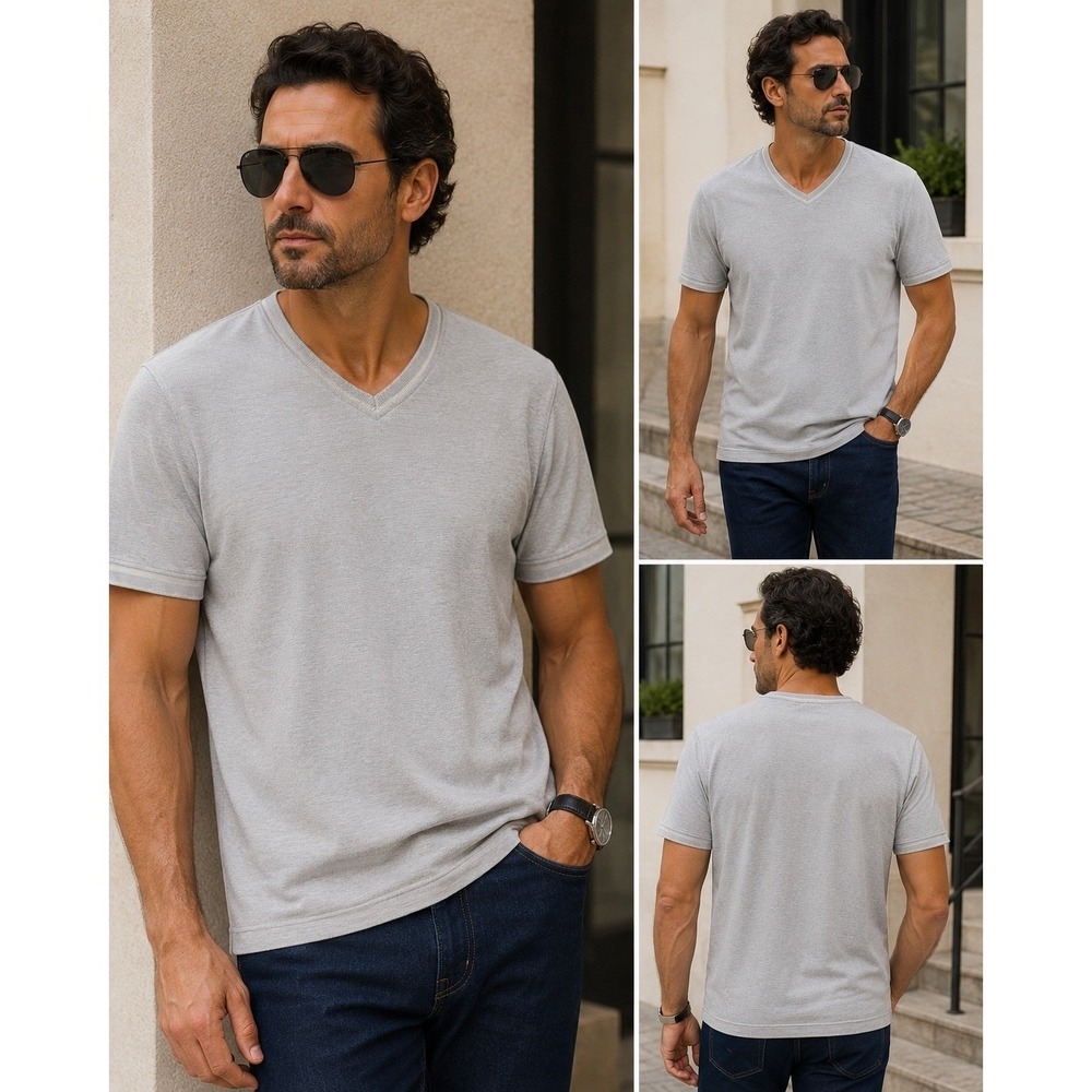 St. John's Bay‎ V-Neck T-Shirt Mens Medium Gray Cotton Textured Knit